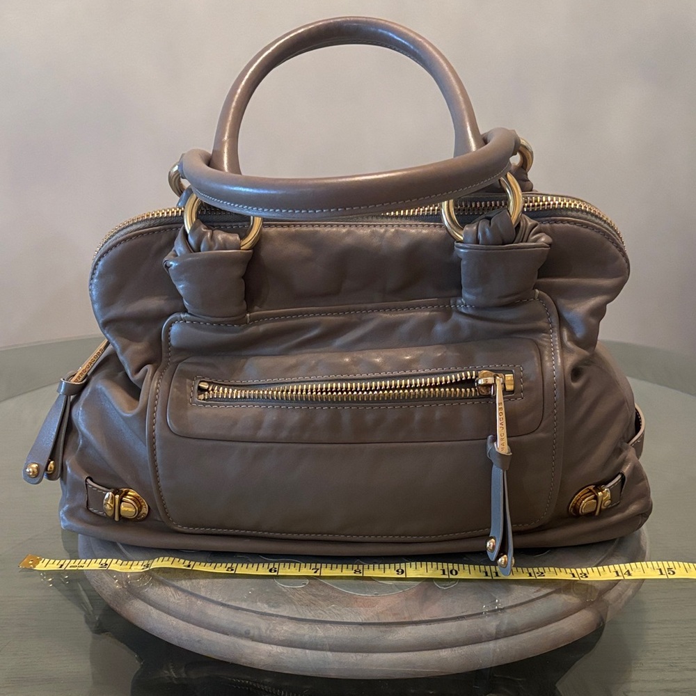 Mark Jacobs-Italy-Light Grey Taupe Leather Satchel Handbag with Gold Hardwar